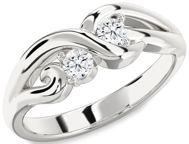 Diamond White Gold Knot Round Two Stone Ring