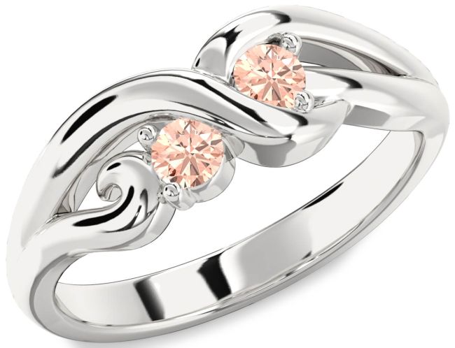 Morganite Silver Knot Round Two Stone Ring