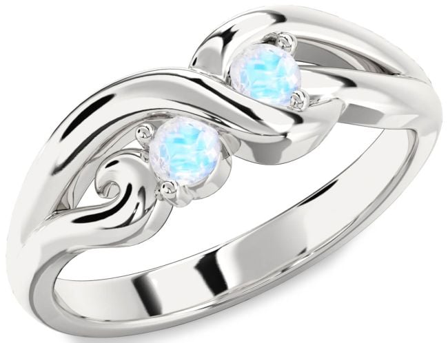 Moonstone Silver Knot Round Two Stone Ring