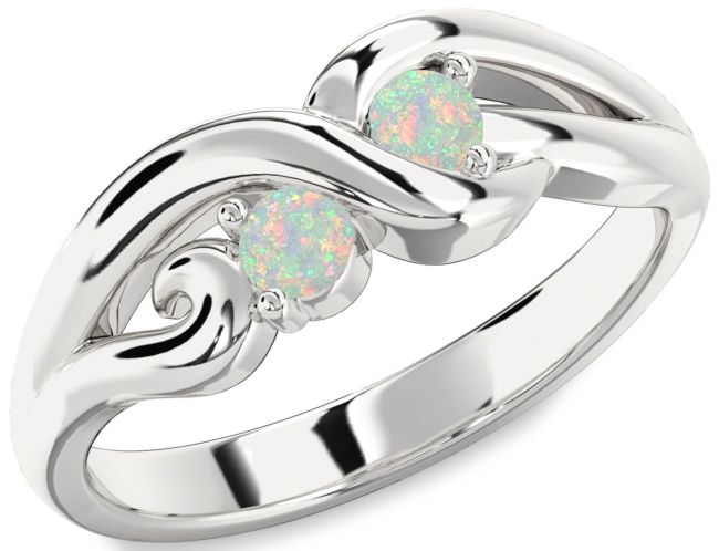 Opal Silver Knot Round Two Stone Birthstone Ring