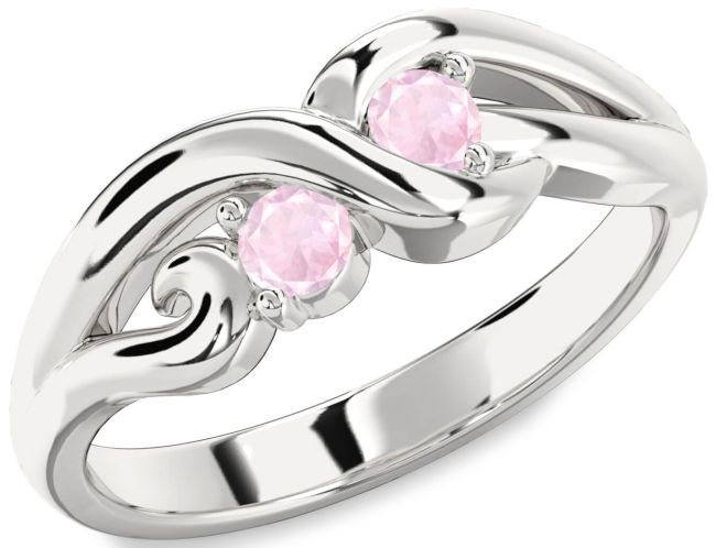 Rose Quartz Silver Knot Round Two Stone Ring