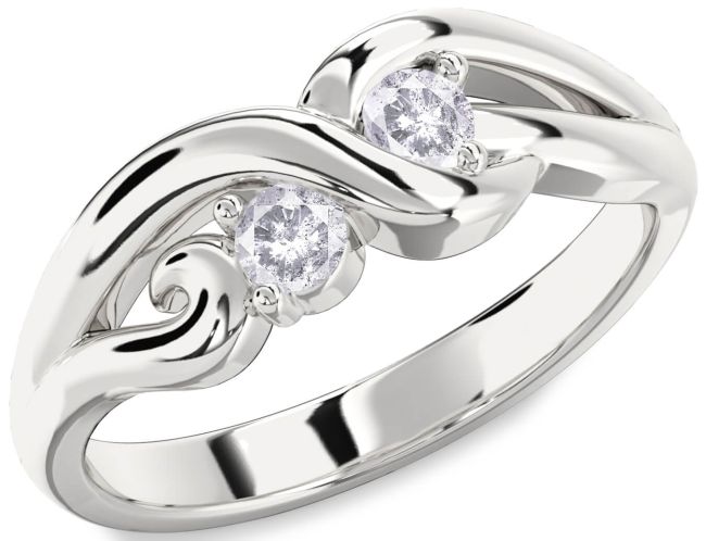 Salt & Pepper Diamond Silver Knot Round Two Stone Ring