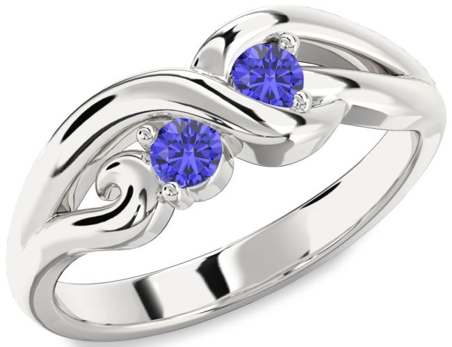 Tanzanite Silver Knot Round Two Stone Ring