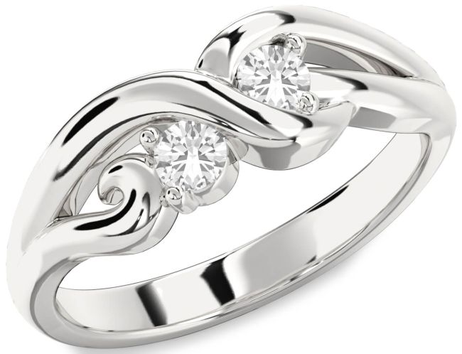 White Sapphire Silver Knot Round Two Stone Ring