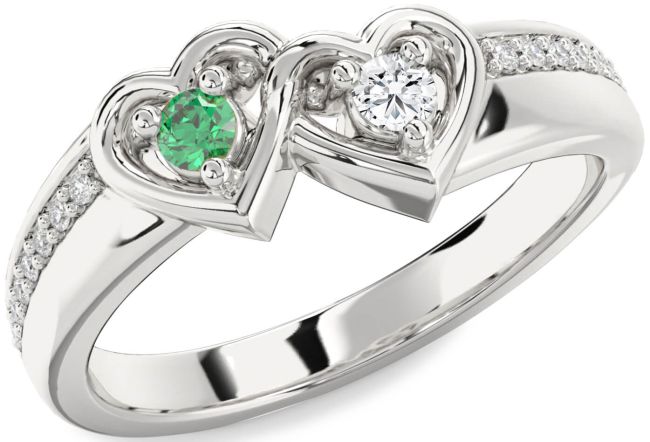 Diamond Silver Heart Two Stone Pave Promise Ring