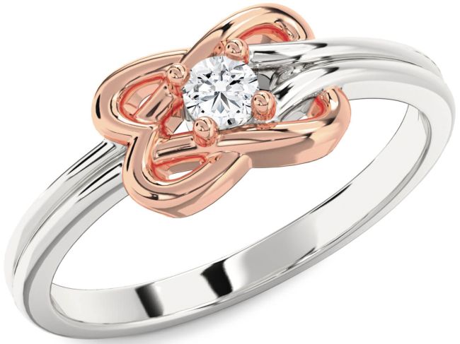 Diamond Platinum & Rose Gold Knot Round Promise Ring