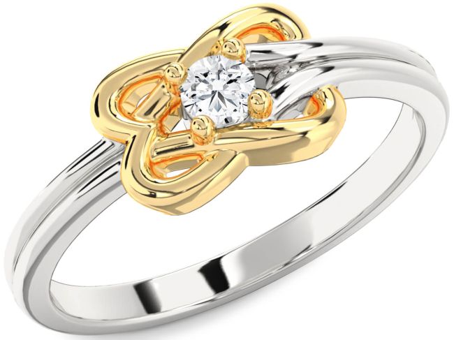 Diamond Silver & 10K gold Knot Round Promise Ring