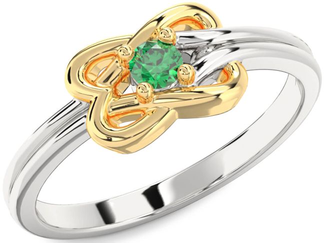 Emerald Silver & 10K gold Knot Round Promise Ring