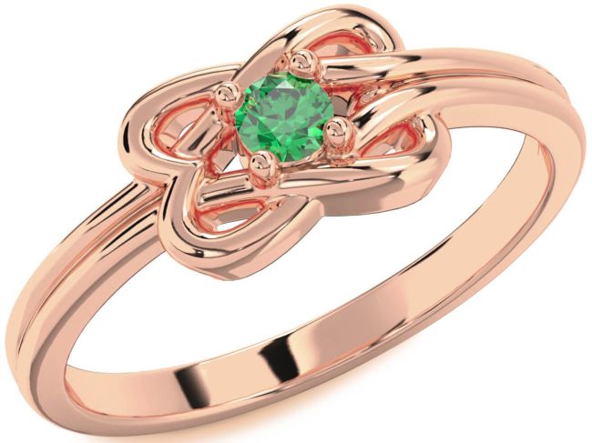 Emerald Rose Gold Knot Round Promise Ring