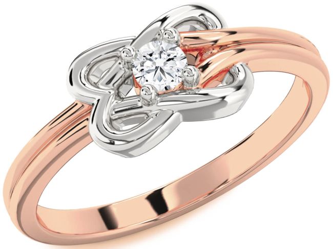 Diamond Rose Gold Silver Knot Round Promise Ring