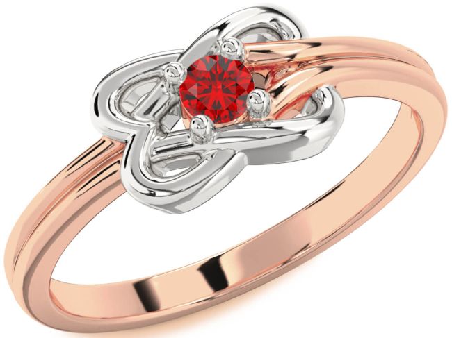 Ruby White Rose Gold Knot Round Promise Ring