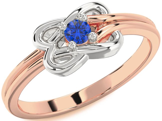 Blue Sapphire Rose Gold Silver Knot Round Promise Ring