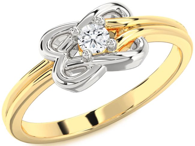 Diamond White Yellow Gold Knot Round Promise Ring