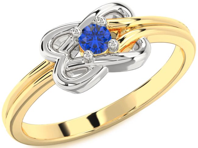 Blue Sapphire Gold Silver Knot Round Promise Ring