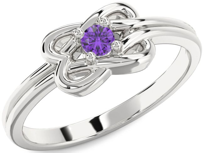 Amethyst Silver Knot Round Promise Ring
