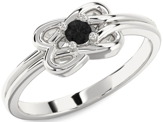 Black Diamond Silver Knot Round Promise Ring