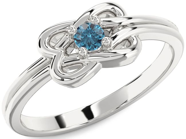 Blue Diamond Silver Knot Round Promise Ring