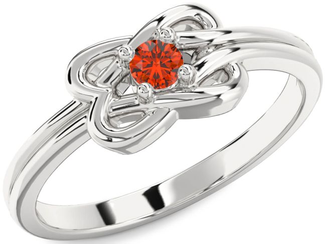 Fire Opal Silver Knot Round Promise Ring