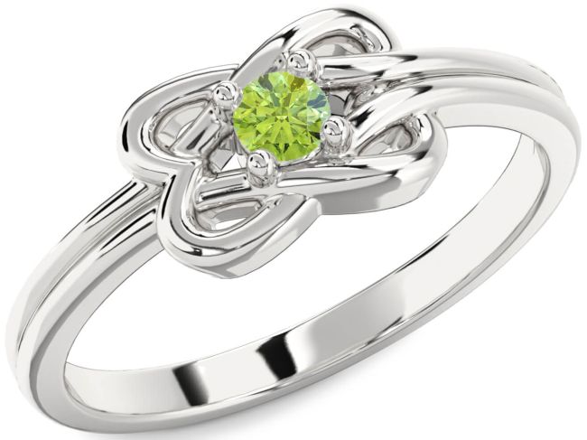 Peridot Silver Knot Round Promise Ring