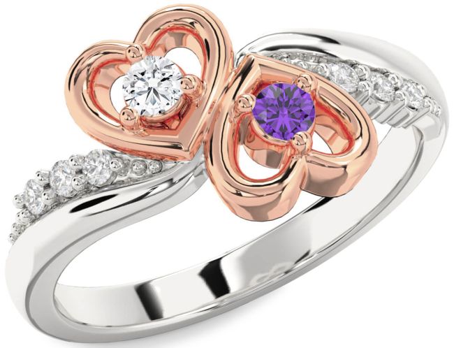 Diamond Platinum & Rose Gold Heart Two Stone Promise Ring