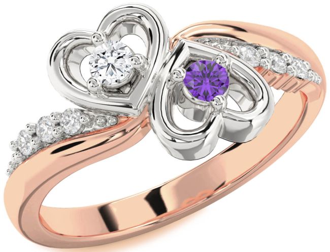Diamond White Rose Gold Heart Two Stone Promise Ring