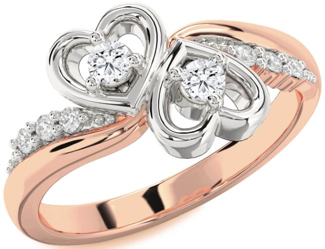 Diamond White Rose Gold Heart Two Stone Ring