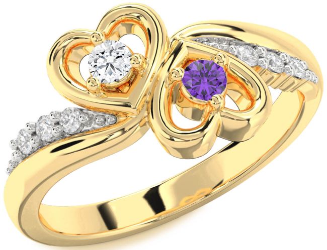 Diamond Gold Silver Heart Two Stone Promise Ring