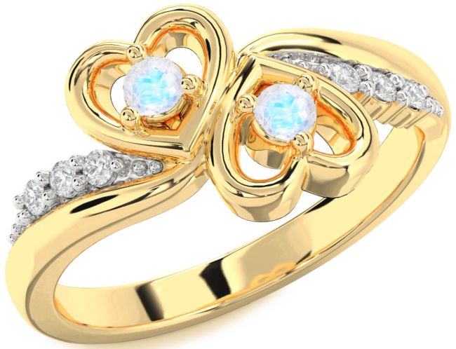 Diamond Moonstone Gold Heart Two Stone Ring