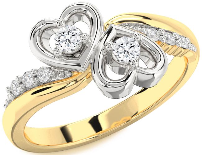 Diamond White Yellow Gold Heart Two Stone Ring