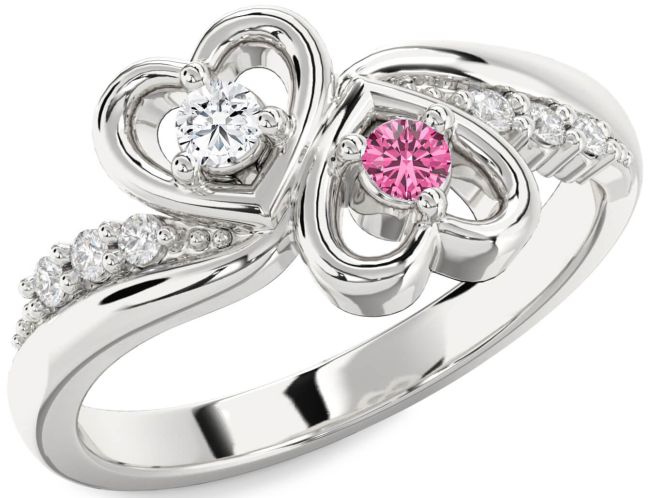 Diamond Silver Heart Two Stone Promise Ring