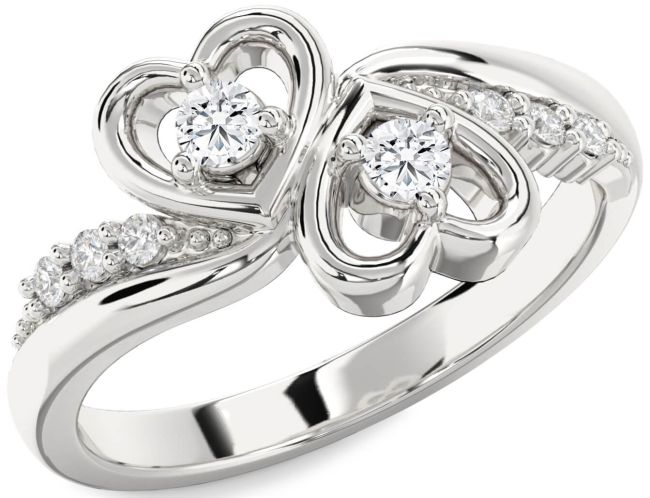Diamond Silver Heart Two Stone Ring
