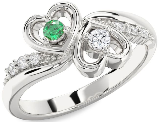 Diamond Silver Heart Two Stone Promise Ring