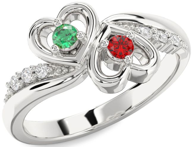 Diamond Silver Heart Two Stone Promise Ring