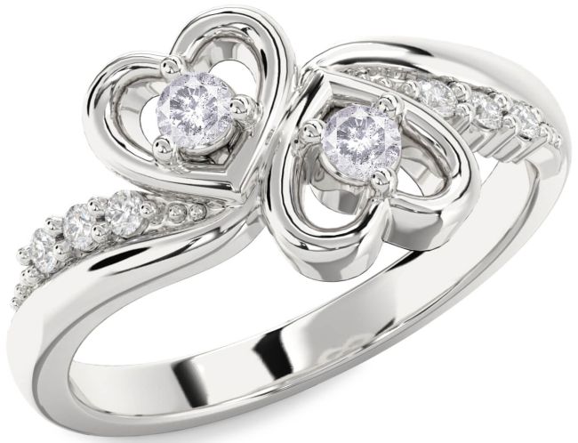 Salt & Pepper Diamond Silver Heart Two Stone Ring