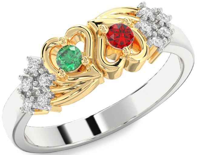 Diamond Silver & 10K gold Heart Two Stone Promise Ring
