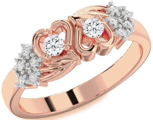 Diamond Rose Gold Silver Heart Two Stone Ring