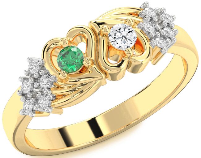 Diamond Gold Heart Two Stone Promise Ring