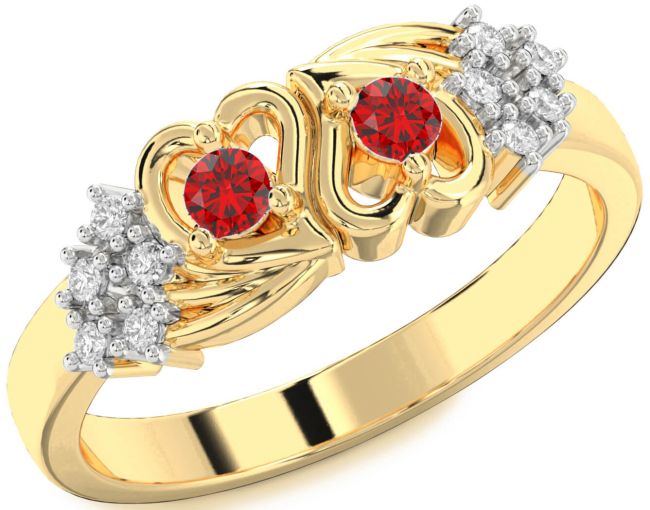 Diamond Ruby Gold Silver Heart Two Stone Birthstone Ring