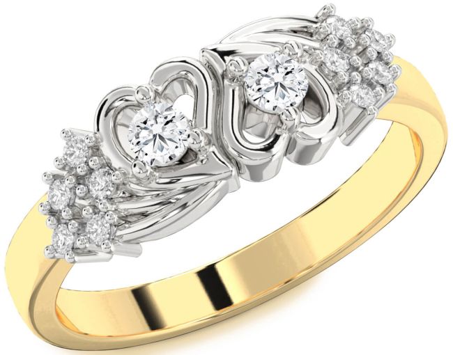 Diamond Platinum & Yellow Gold Heart Two Stone Ring