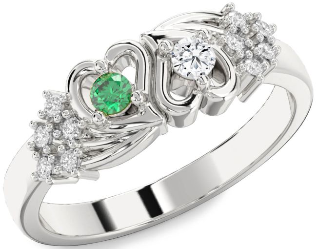 Diamond Silver Heart Two Stone Promise Ring