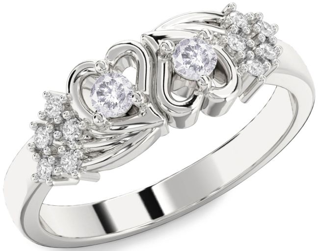 Salt & Pepper Diamond Silver Heart Two Stone Ring