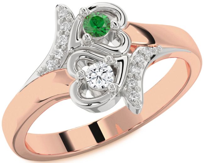 Diamond Platinum & Rose Gold Heart Two Stone Promise Ring