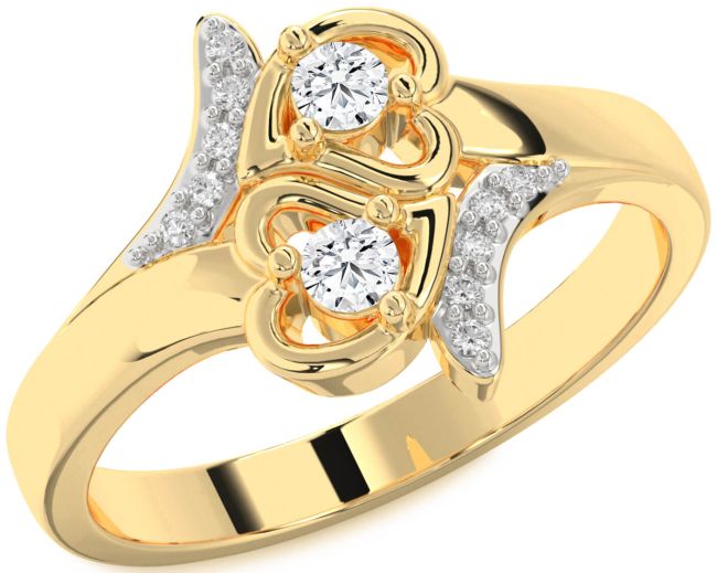 Diamond Gold Silver Heart Two Stone Ring