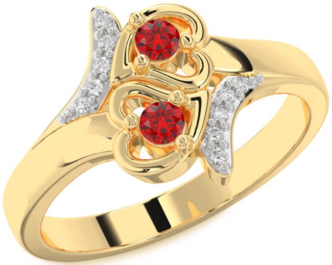 Diamond Ruby Gold Heart Two Stone Birthstone Ring