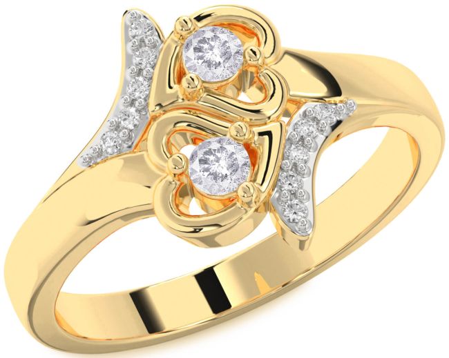Salt & Pepper Diamond Gold Heart Two Stone Ring