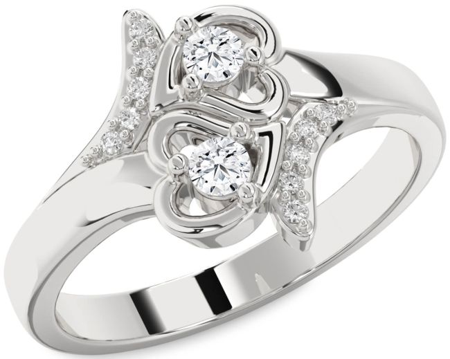 Diamond Silver Heart Two Stone Ring