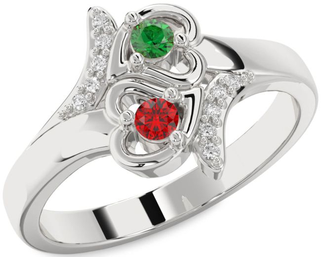 Diamond Silver Heart Two Stone Promise Ring