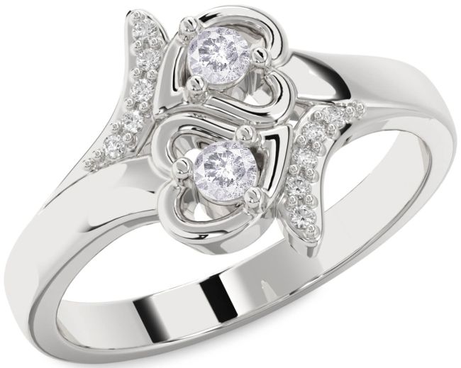 Salt & Pepper Diamond Silver Heart Two Stone Ring