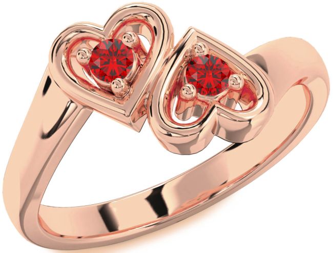 Ruby Rose Gold Heart Two Stone Birthstone Ring