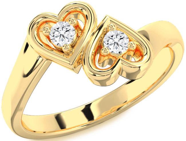 Diamond Gold Heart Two Stone Ring
